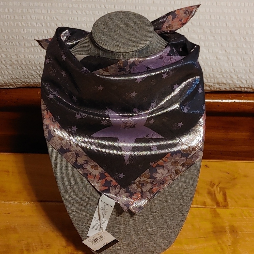 NWT Coach Dusty Lavender Glam Rock Lame Bandana Silk Blend - Picture 7 of 7